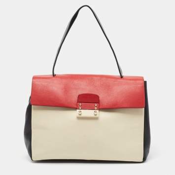 Pre Owned Valentino Tricolor Leather Medium Mime Top Handle Bag