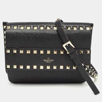 Pre Owned Valentino Black Leather Rockstud Crossbody Bag