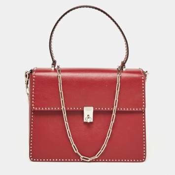 Pre Owned Valentino Red Leather Rockstud Top Handle Bag