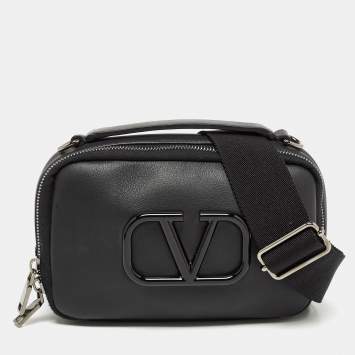 Pre Owned Valentino Black Leather VSling Crossbody Bag