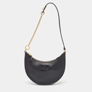 Pre Owned Valentino Black Leather Mini VLogo Hobo