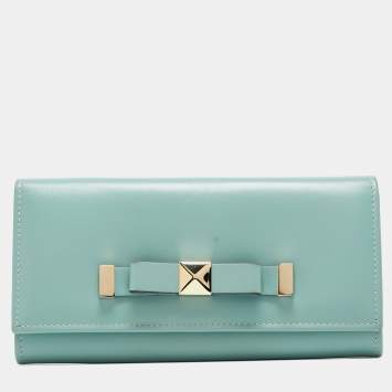 Pre Owned Valentino Light Blue Leather Roman Stud Flap Continental Wallet