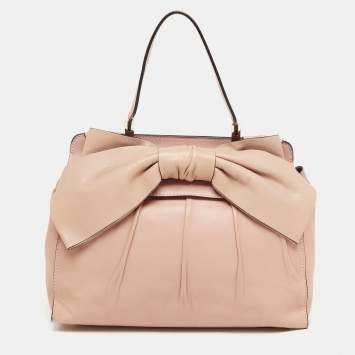 Pre Owned Valentino Light Pink/Beige Leather Aphrodite Bow Top Handle Bag