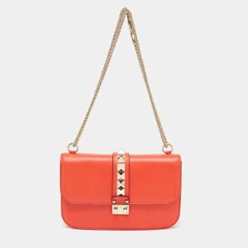 Pre Owned Valentino Red Leather Medium Rockstud Glam Lock Flap Bag
