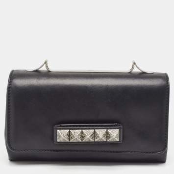 Pre Owned Valentino Black Leather Va Va Voom Crystals Clutch