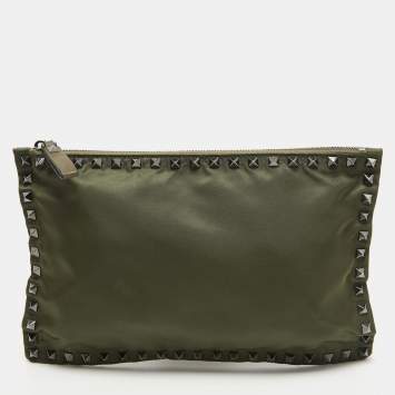 Pre Owned Valentino Green Nylon Rockstud Slim Pouch
