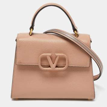Pre Owned Valentino Beige Leather Small VSling Top Handle Bag