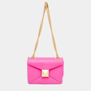 Pre Owned Valentino Pink Leather One Stud Flap Shoulder Bag