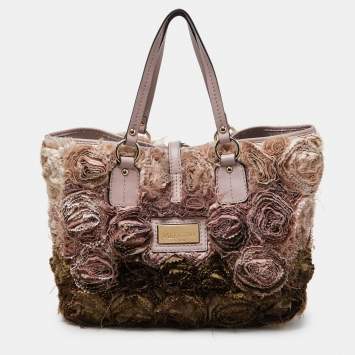 Pre Owned Valentino Multicolor Flower Applique Satin and Leather Tote 