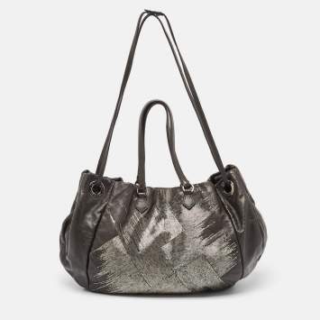 Pre Owned Valentino Metallic Leather Beaded Embellished Tote