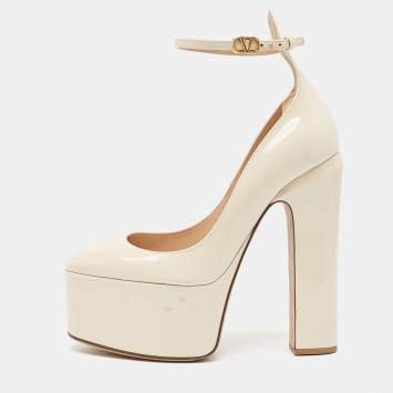 Pre Owned Valentino Cream Patent Leather Tan-go Pumps Size 38.5 