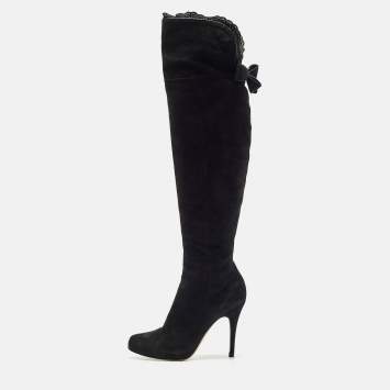 Pre Owned Valentino Black Suede Knee Length Boots Size 39