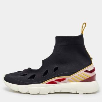 Pre Owned Valentino Black Knit Fabric Cut Out Sock Sneakers Size 39