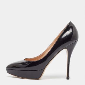 Pre Owned Valentino Black Patent Leather Platform Pumps Size 41
