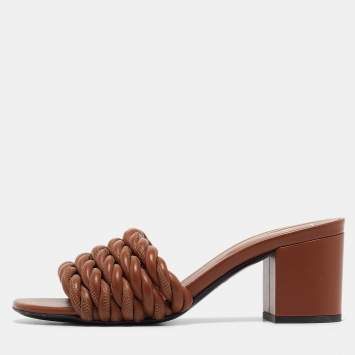 Pre Owned Valentino Brown Twisted Leather Slide Sandals Size 35