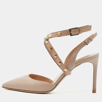 Pre Owned Valentino Beige Leather Rockstud Pumps Size 36.5