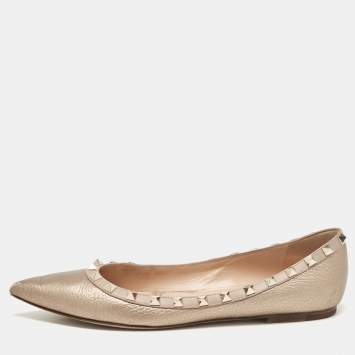 Pre Owned Valentino Metallic Leather Rockstud Ballet Flats Size 39