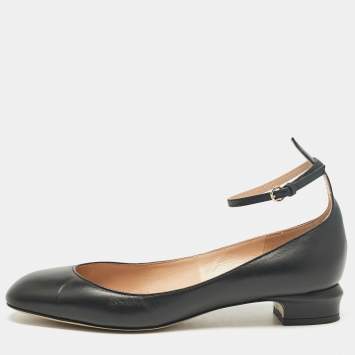 Pre Owned Valentino Black Leather Tango Ankle Strap Flats Size 40