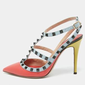 Pre Owned Valentino Multicolor Leather Rockstud Ankle Strap Pumps Size 39