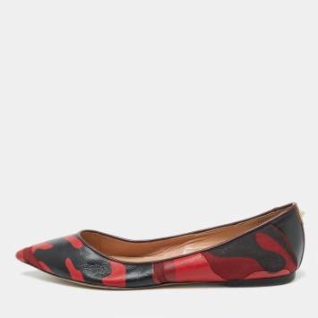 Pre Owned Valentino Bicolor Camouflage Canvas and Leather Ballet Flats Size 40