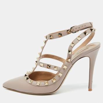 Pre Owned Valentino Pink Leather Rockstud Ankle Strap Pumps Size 40