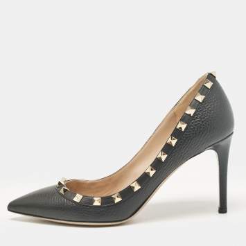 Pre Owned Valentino Black Leather Rockstud Pumps Size 37.5