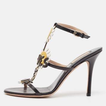 Pre Owned Valentino Black Leather Ankle Strap Sandals Size 39