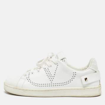 Pre Owned Valentino White Leather and Feather Backnet Sneakers Size 35.5