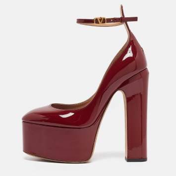 Pre Owned Valentino Burgundy Patent Leather Tango Block Heel Pumps Size 38