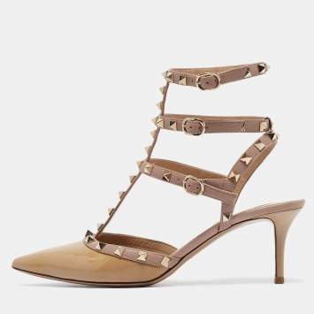 Pre Owned Valentino Beige Patent and Leather Rockstud Pumps Size 40