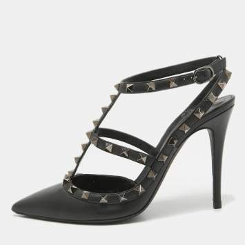 Pre Owned Valentino Black Leather Rockstud Pumps Size 39