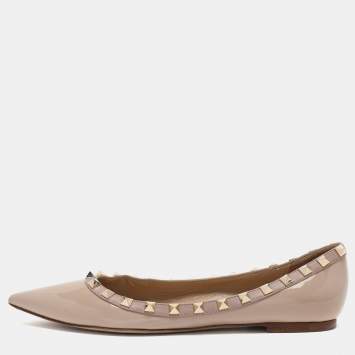 Pre Owned Valentino Beige Patent Leather Rockstud Ballet Flats Size 38