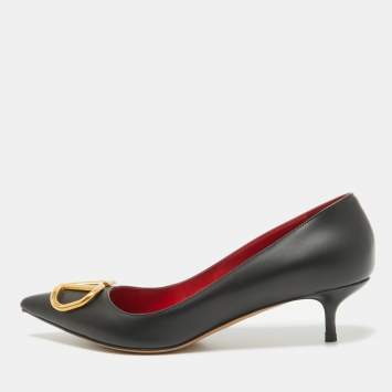 Pre Owned Valentino Black Leather VLogo Pumps Size 39.5