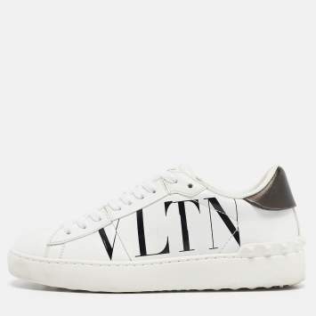 Pre Owned Valentino White Leather VLTN Lace Up Sneakers Size 36.5
