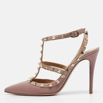 Pre Owned Valentino Beige Leather Rockstud Pumps Size 39