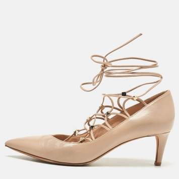Pre Owned Valentino Beige Leather Rockstud Pumps Size 36.5