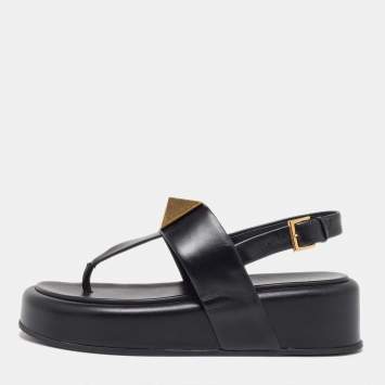 Pre Owned Valentino Black Leather One Stud Platform Sandals Size 39