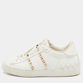 Pre Owned Valentino White Leather Rockstud Low Top Sneakers Size 35.5