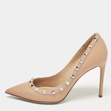 Pre Owned Valentino Dusty Pink Leather Rockstud Pumps Size 40.5