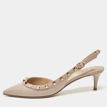 Pre Owned Valentino Dusty Pink Patent Leather Rockstud Slingback Pumps Size 37