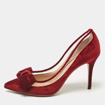 Pre Owned Valentino Burgundy PVC and Velvet Dollybow Pumps Size 39