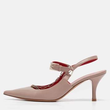 Pre Owned Valentino Dusty Pink Leather Chain Link Slingback Pumps Size 38