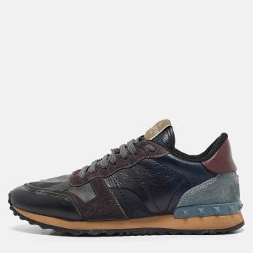 Pre Owned Valentino Multicolor Leather and Suede Rockrunner Low Top Sneakers Size 39