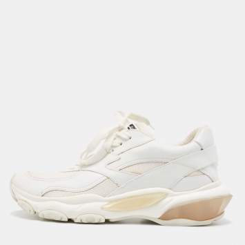 Pre Owned Valentino White Mesh and Leather Bounce Low-Top Sneakers Size 39.5