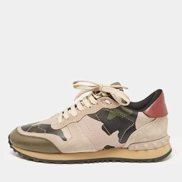 مملوكة مسبقًا Valentino Multicolor Leather and Suede Rockrunner Low Top Sneakers Size 38.5