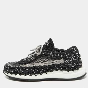 Pre Owned Valentino Black/Grey Crochet Low Top Sneakers Size 39