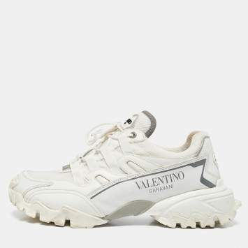 Pre Owned Valentino White Leather and Mesh Climbers Lace Up Sneakers Size 40