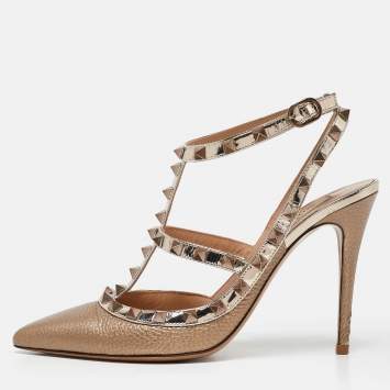 Pre Owned Valentino Gold/Silver Leather Rockstud Pumps Size 39