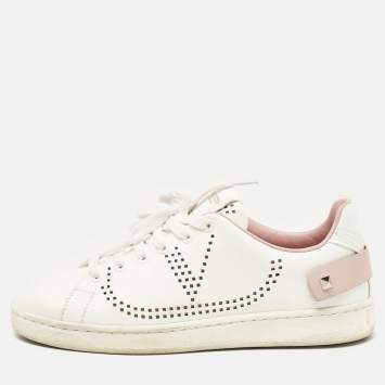 Pre Owned Valentino White/Pink Leather Backnet Sneakers Size 36