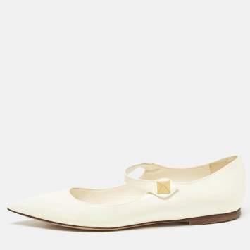 Pre Owned Valentino Off White Patent Leather Tiptoe Ballet Flats Size 37.5